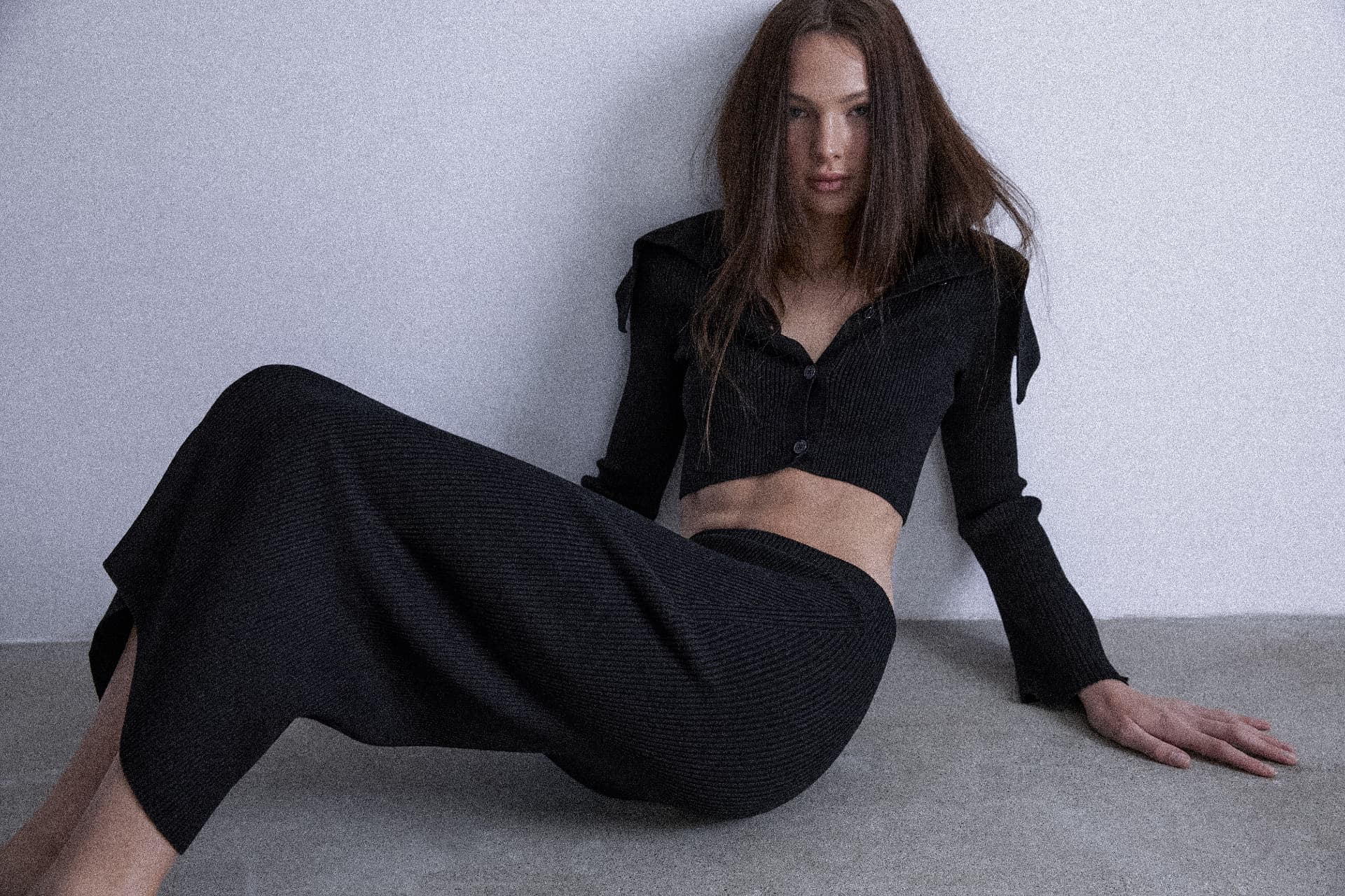 Knitted set photographed in the atelier